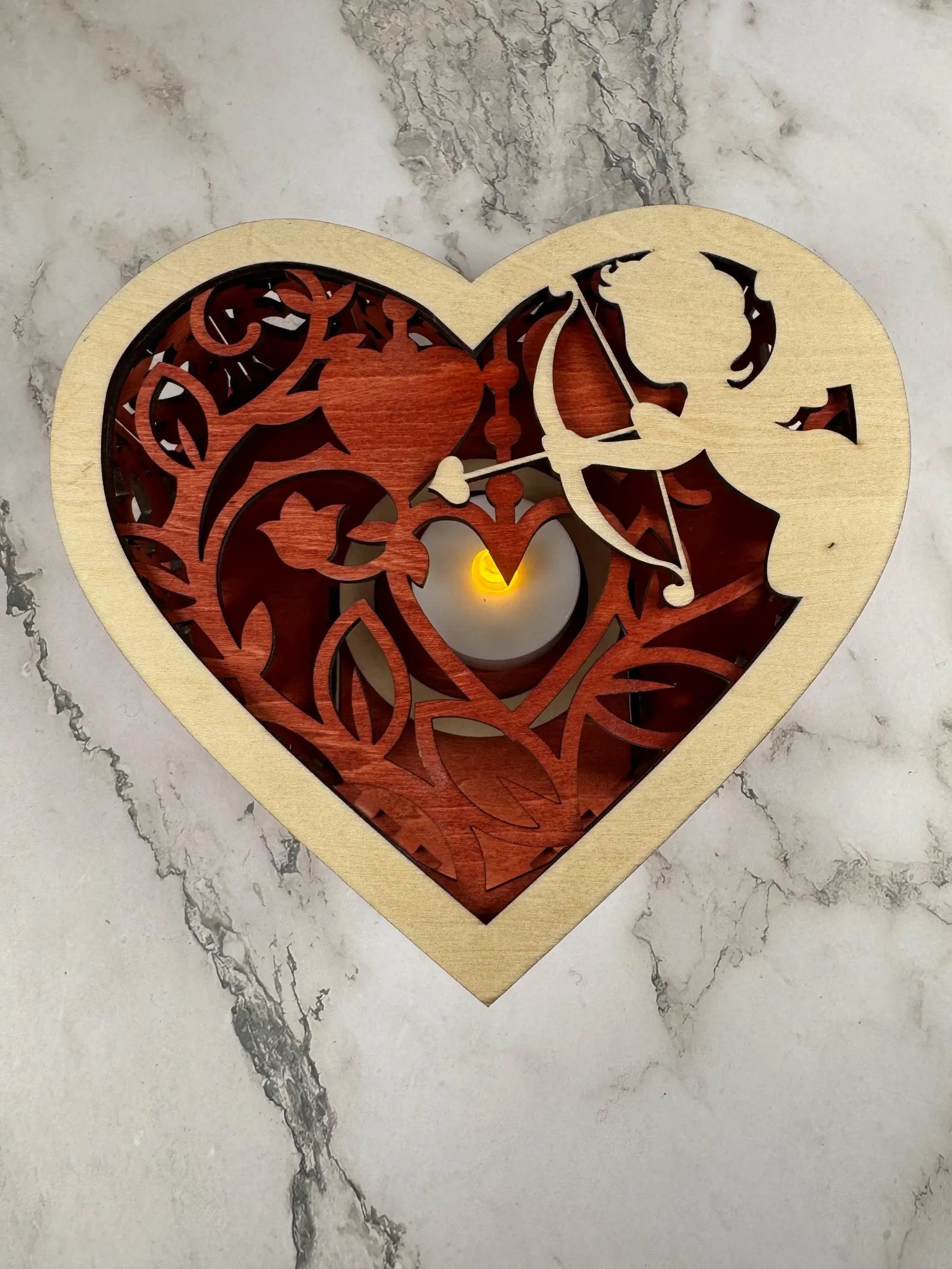 Heart Candle Holder with Cupid