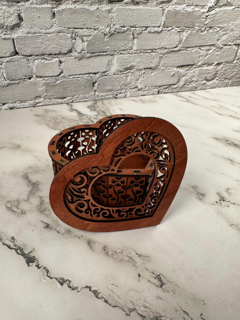 Heart Wooden Candle Holder with Flowers