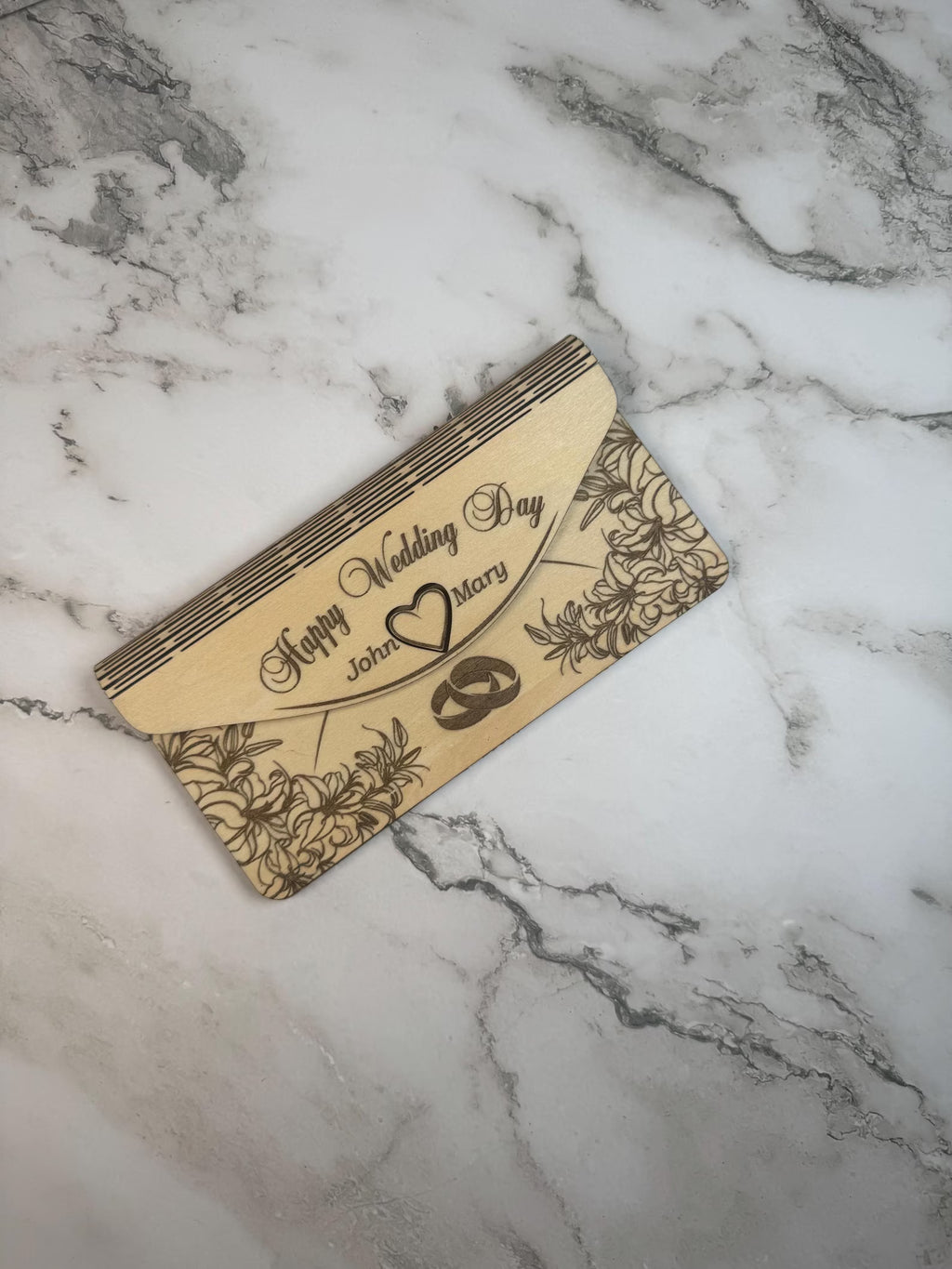 Personalized Wooden Wedding Money Envelope | Laser Engraved Gift Card Holder