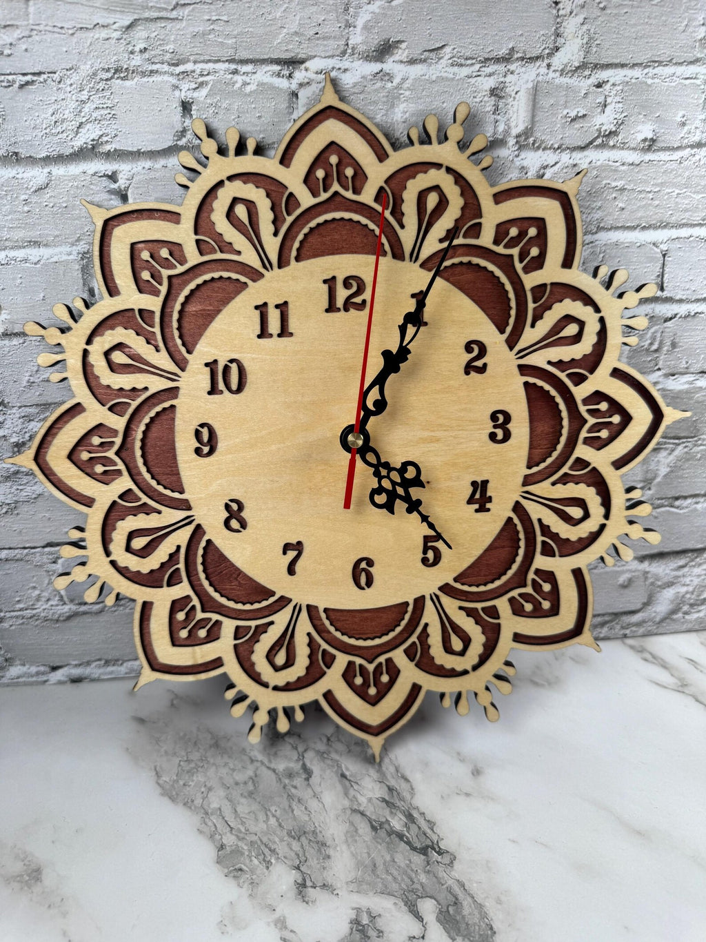 Wooden Wall Clock Mandala Style