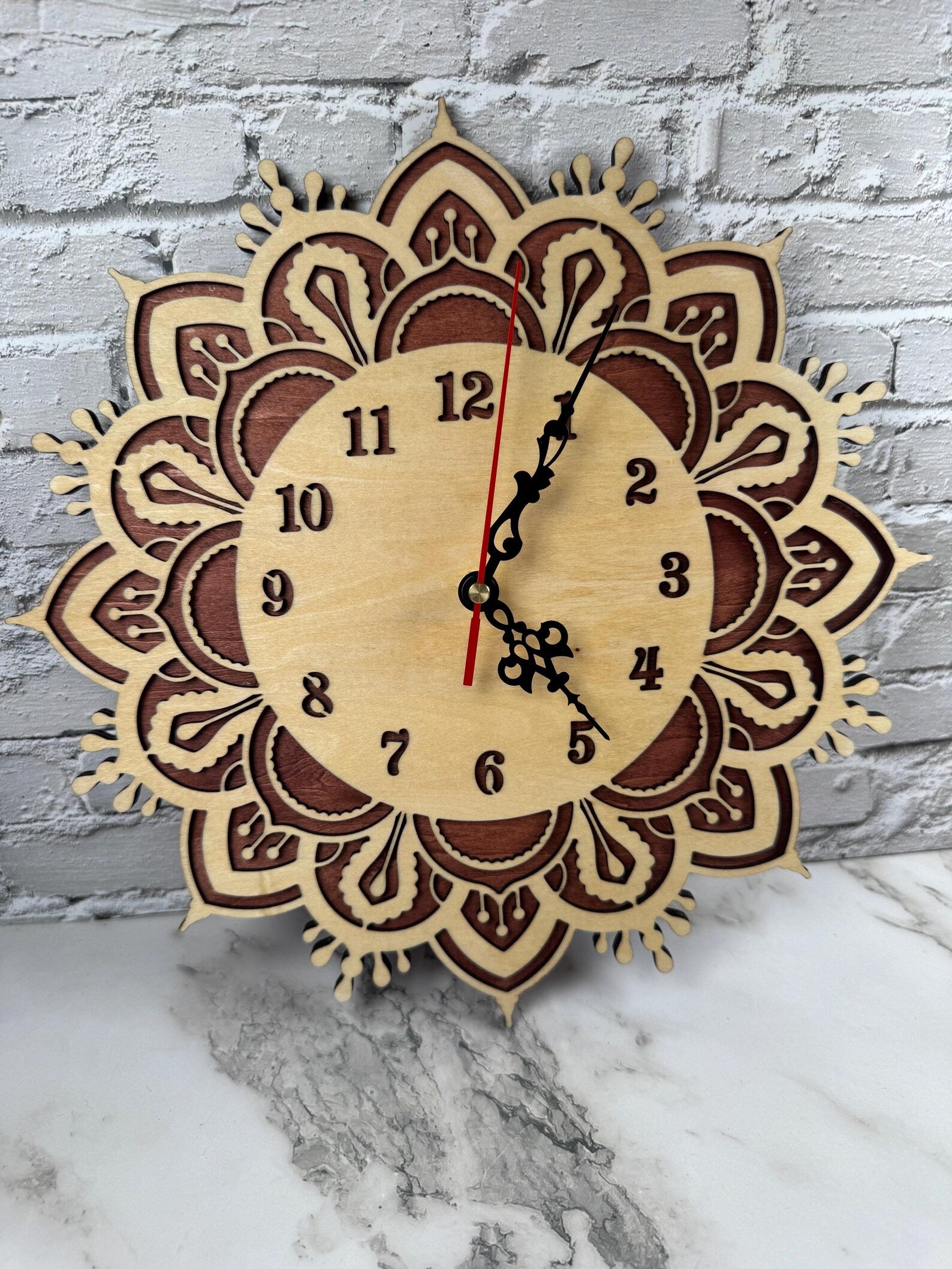 Wooden Wall Clock Mandala Style